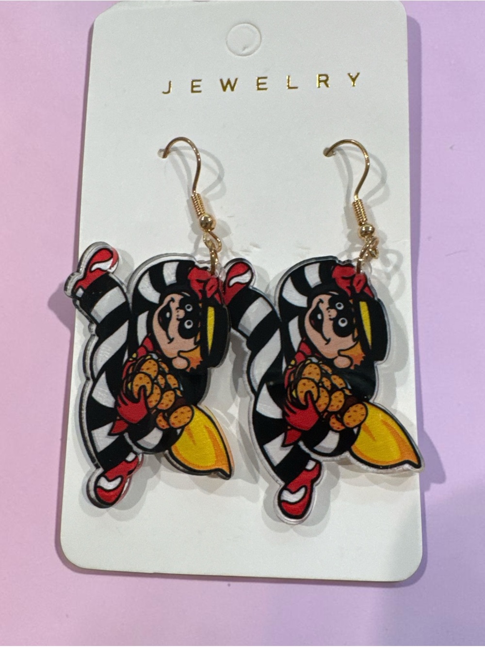 Whimsical Hamburgular Dangle Earrings - Black, White & Yellow